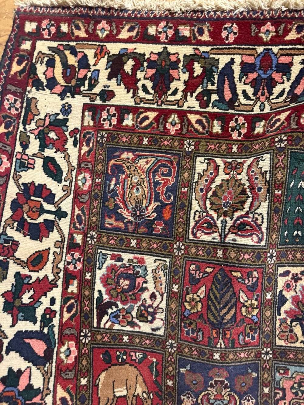 Persian, Antique, oriental, pictorial, handmade WOOL rug, 6' 7" X 10' 3".
